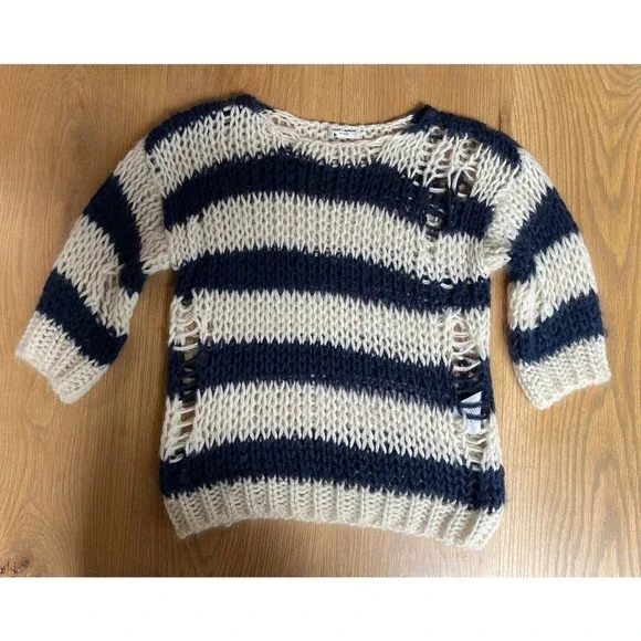 Saint Laurent Navy and White Striped Sweater
